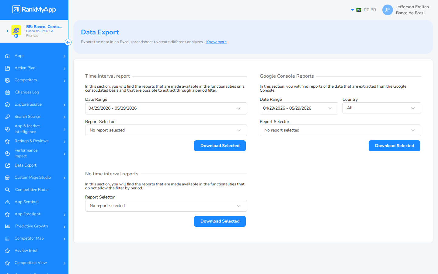 Data Export - Vis&atilde;o geral