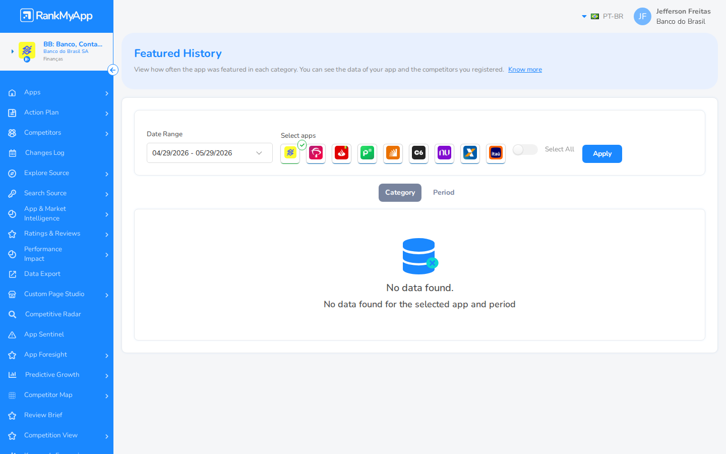 Featured History &mdash; vis&atilde;o geral com filtros e abas Category/Period