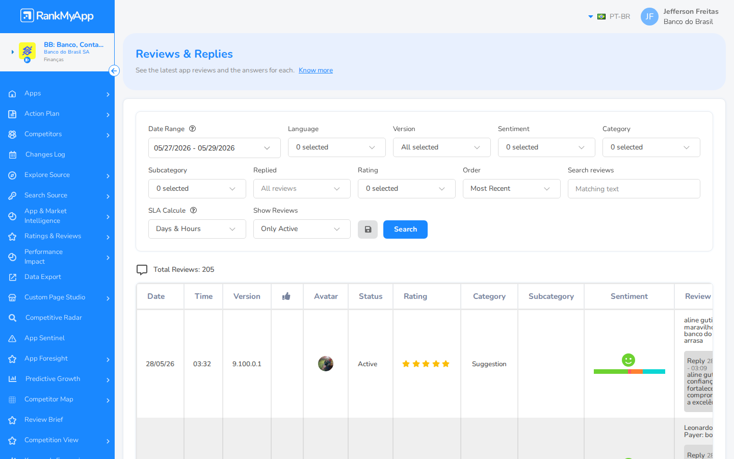 Reviews & Replies &mdash; filtros e tabela de reviews